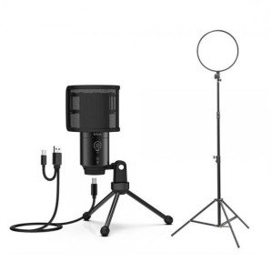 [FIFINE] PC 스마트폰 겸용 마이크 조명 개인방송 장비 세트 E 온라인 수업 씨타입 룩스패드 알패드 FIFINE K433A