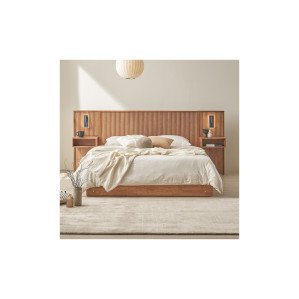 제니아 원목 호텔식 수납 퀸침대Q+LED조명협탁2개